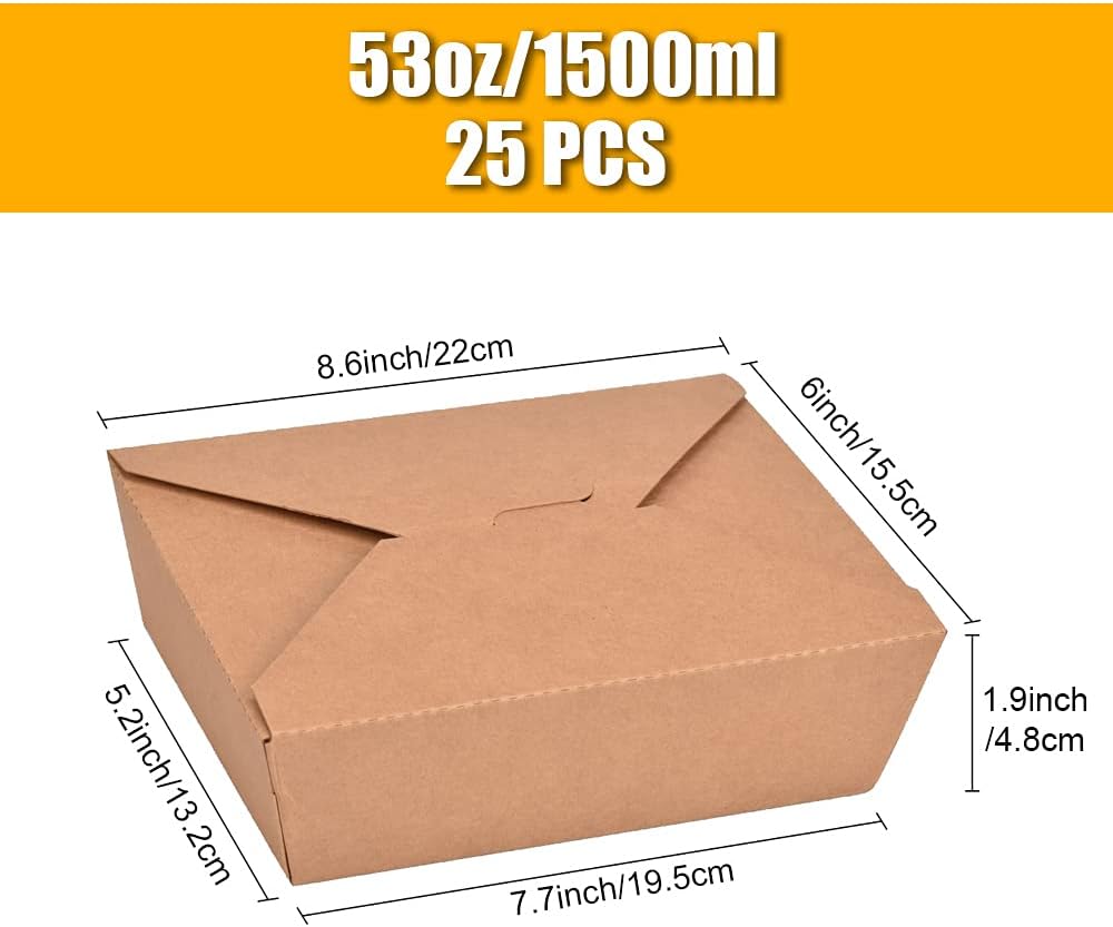 Kraftpapier Lunchbox, 25 Stücke Kraftkarton Snackboxen, Take Away Box, Öl und Wasserdicht, für Sandw
