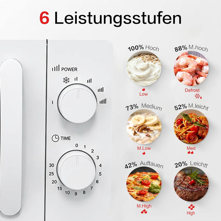 Galanz Mikrowelle 20L 700W, Solo Mikrowellengerät mit Drehregler, 6 Leistungsstufen, Drehteller aus