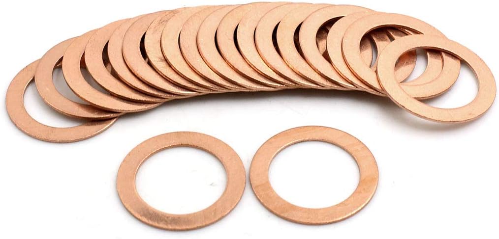 sourcing map 20 Stück Kupferscheiben Unterlegscheiben Ring für Auto 22mm Innendurchmesser