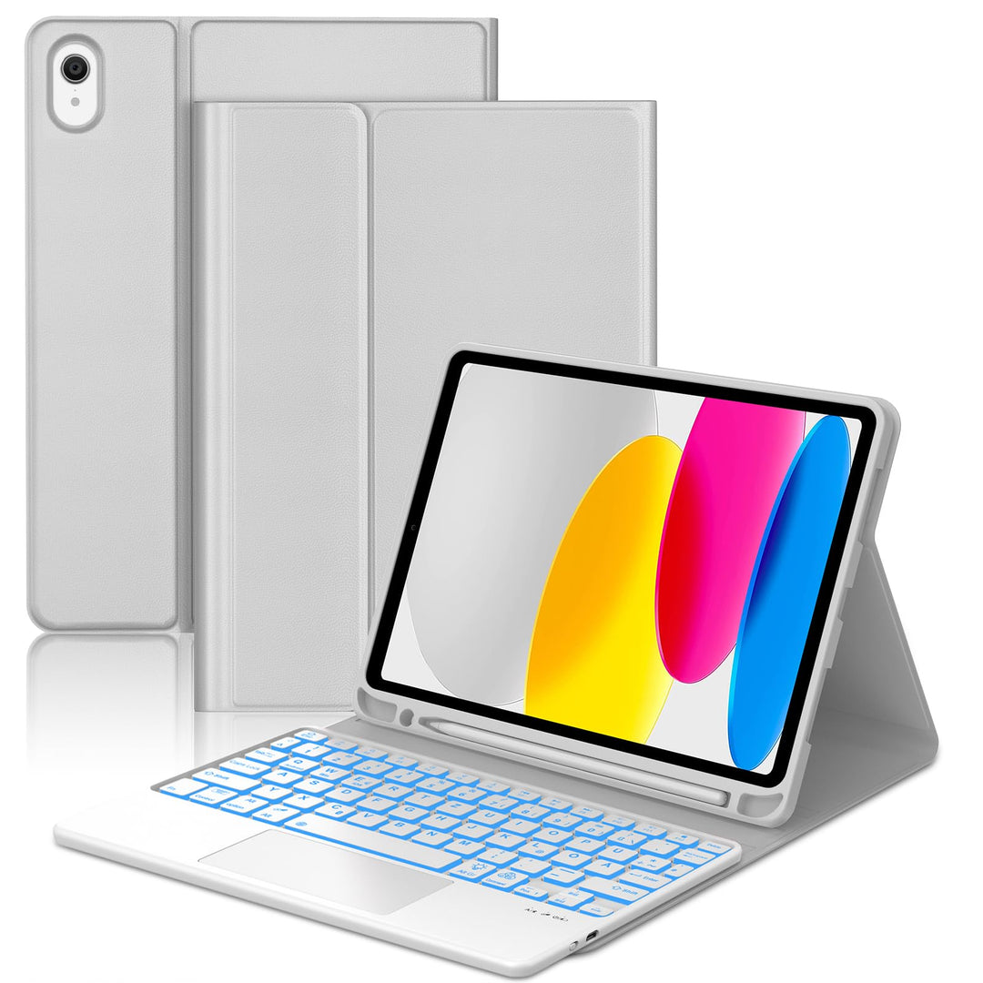 Hülle mit Tastatur für iPad 11. Gen A16 (2025) & 10. Gen (2022), Deutsch QWERTZ, 7-Farben Beleuchtun