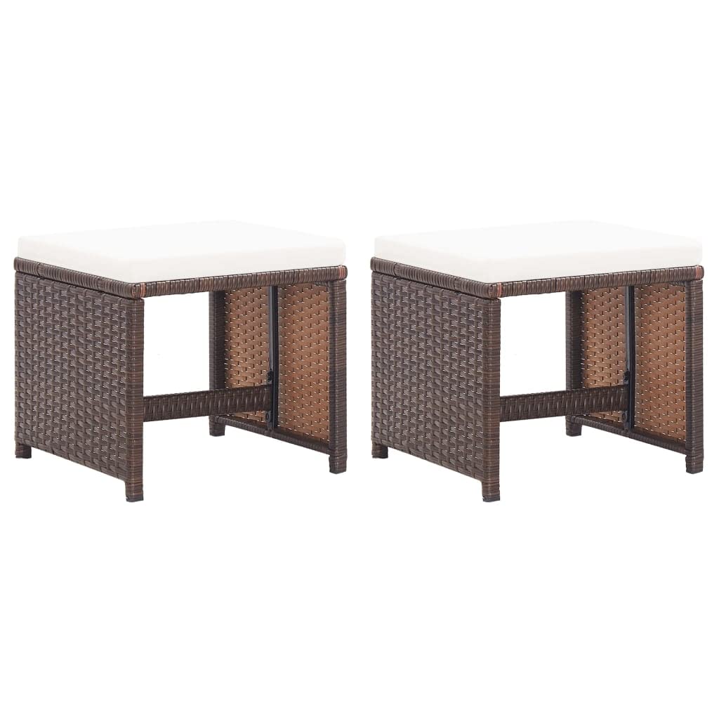 vidaXL 2X Gartenhocker mit Sitzkissen Sitzhocker Hocker Rattanhocker Gartenmöbel Fusshocker Garten B