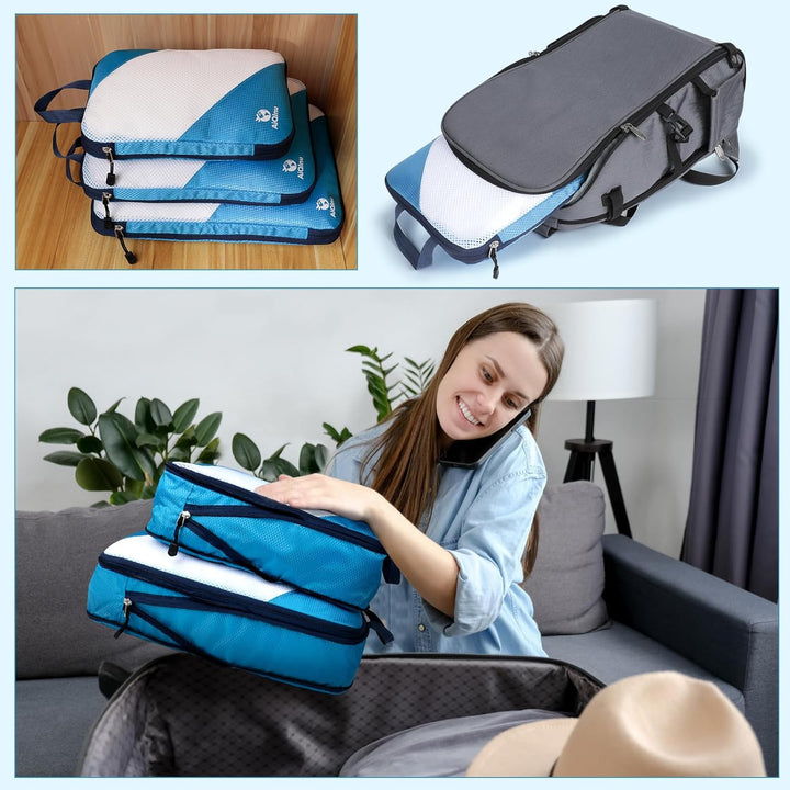 AiQInu Packing Cubes Compression, 5 Stück Packtaschen Kompression Koffer Organizer Set mit Wäschebeu