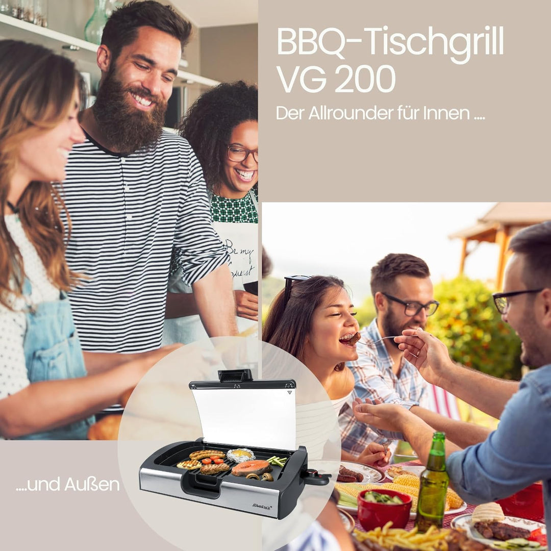 Steba VG200 BBQ Tischgrill mit Glasdeckel, 38 cm l x 58 cm w x 10,3 cm h