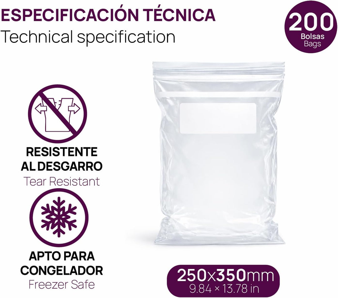 Transparente ZIP-Beutel 250x350 mm mit Luftdichtem Verschluss, Zip-Beutel für Lebensmittel, Snacks,