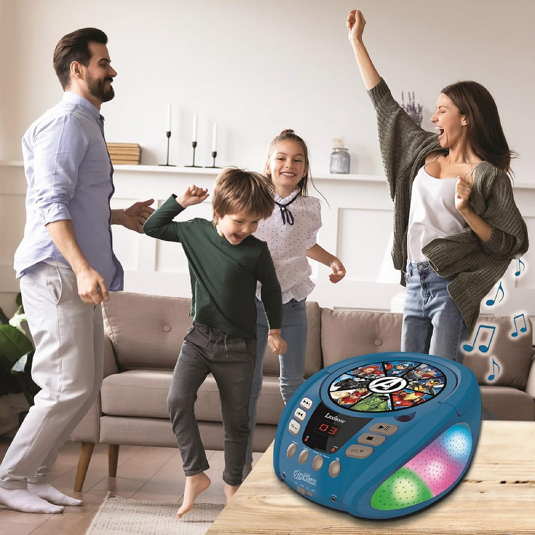 Lexibook RCD109AV Marvel Avengers-Bluetooth-CD-Player für Kinder-Tragbar, Lichteffekte, Mikrofonbuch