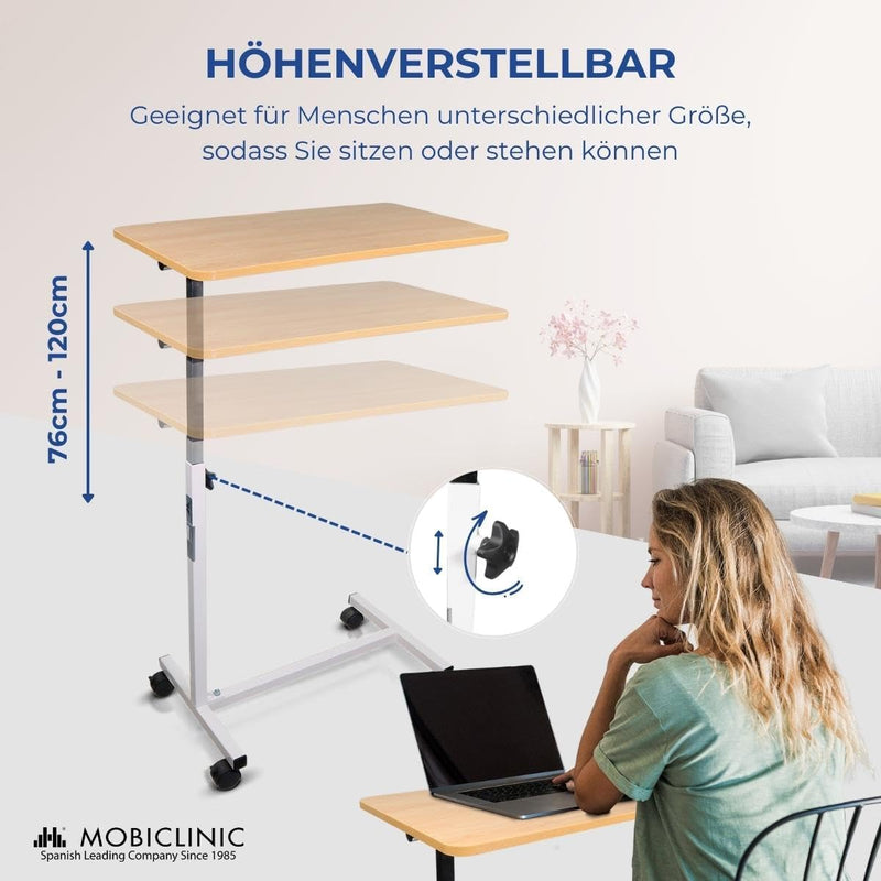 Mobiclinic, Bett- oder Sofa Beistelltisch für Erwachsene und Behinderte, Mit Rädern, Leicht, Tragbar