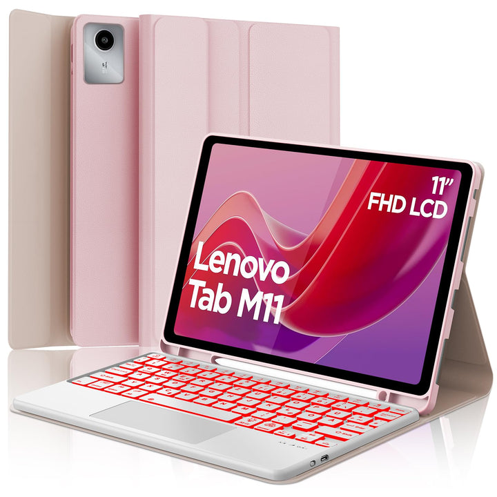 Tastatur Hülle für Lenovo Tab M11 2024, Multi Touch Trackpad, 7 Farben Beleuchtung, Hülle Tastatur m