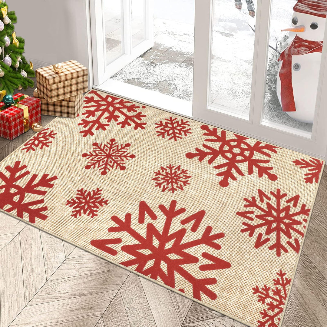 Enyhom Weihnachten Gross Schmutzfangmatte 80 x 120 cm, rutschfeste Maschinenwaschbare Schneeflocken