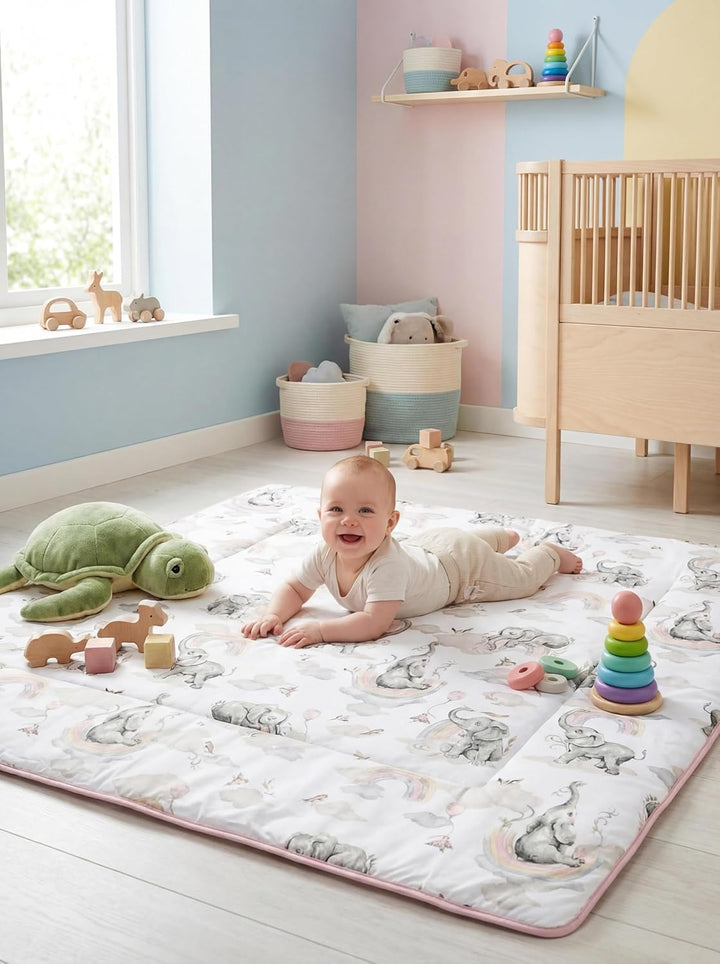 TupTam Baby Spielmatte Kinder Grosse Spieldecke Gepolstert XXL Krabbeldecke 120 x 120 cm Babyzimmer