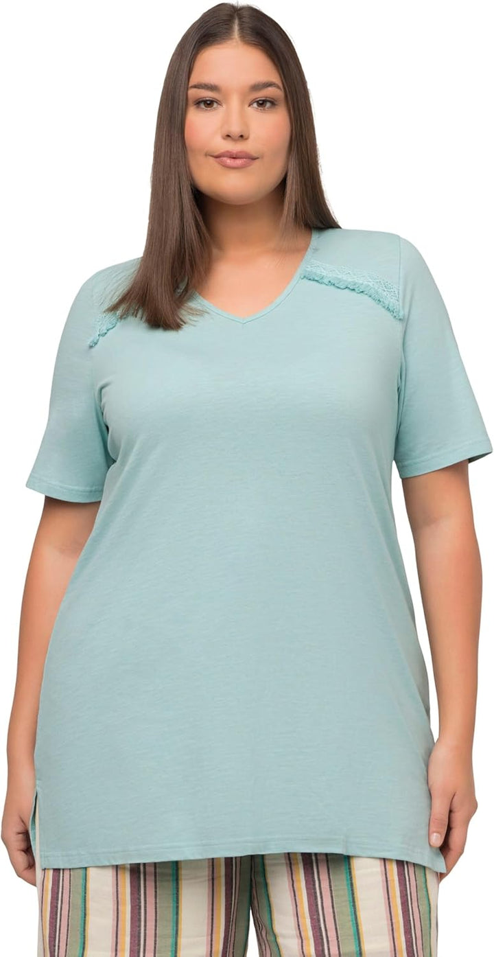 Ulla Popken Damen grosse Grössen Übergrössen Plus Size T-Shirt, A-Line, V-Ausschnitt, Halbarm 816326