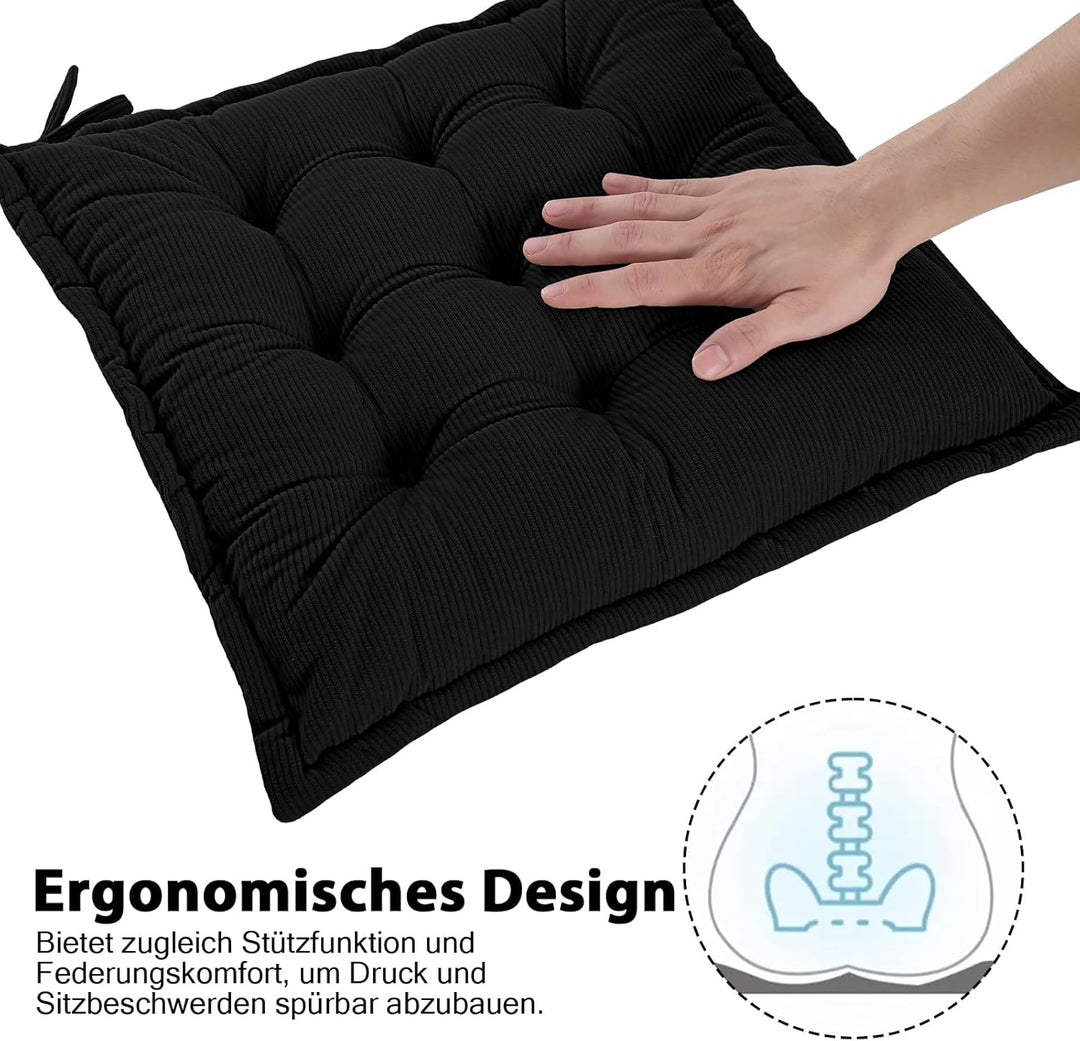 Indoor Sitzkissen Stuhl 2er Set – Komfortable Cordstoff-Sitzmatte Stuhlkissen mit Bändern, Hochwerti