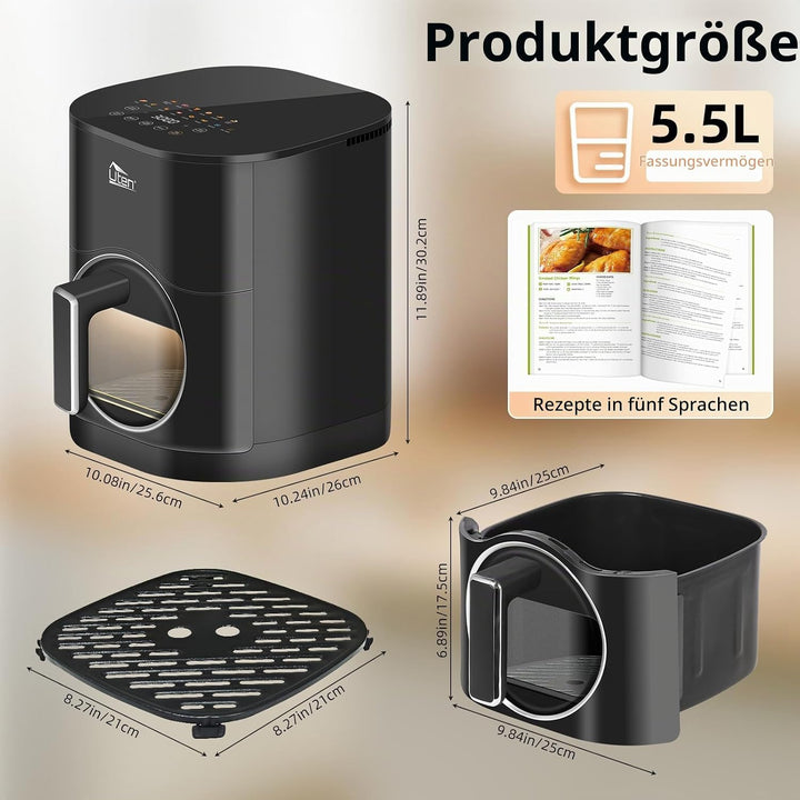 Uten Dual Blaze Heissluftfritteuse 5,5 L mit Sichtfenster, Farbbildschirm, 14 Programme, Verzögerter