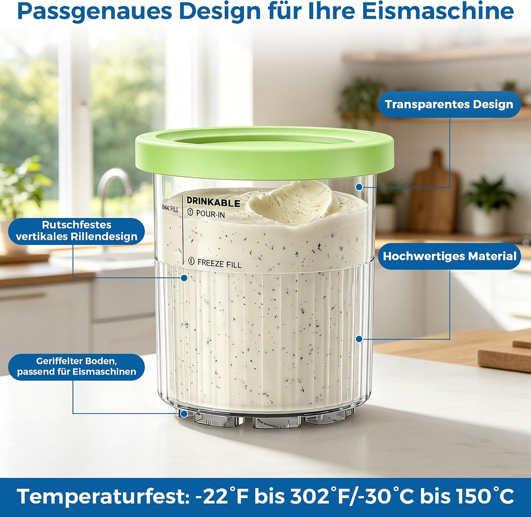 4 Stück Behälter für Ninja Creami Deluxe + Silikon-Dessertbecher, Ersatz Pints mit Deckel für NC500