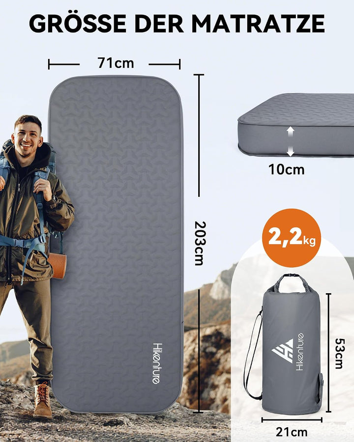 HIKENTURE Extra Dicke selbstaufblasende Isomatte, Comfort Plus Campingmatratze mit Pumpsack, aufblas