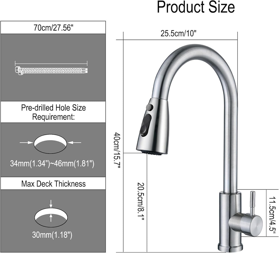 Wasserhahn Küche Ausziehbar, Hochdruck Küchenarmatur 360° Drehbar, Mischbatterie Spültischarmatur mi