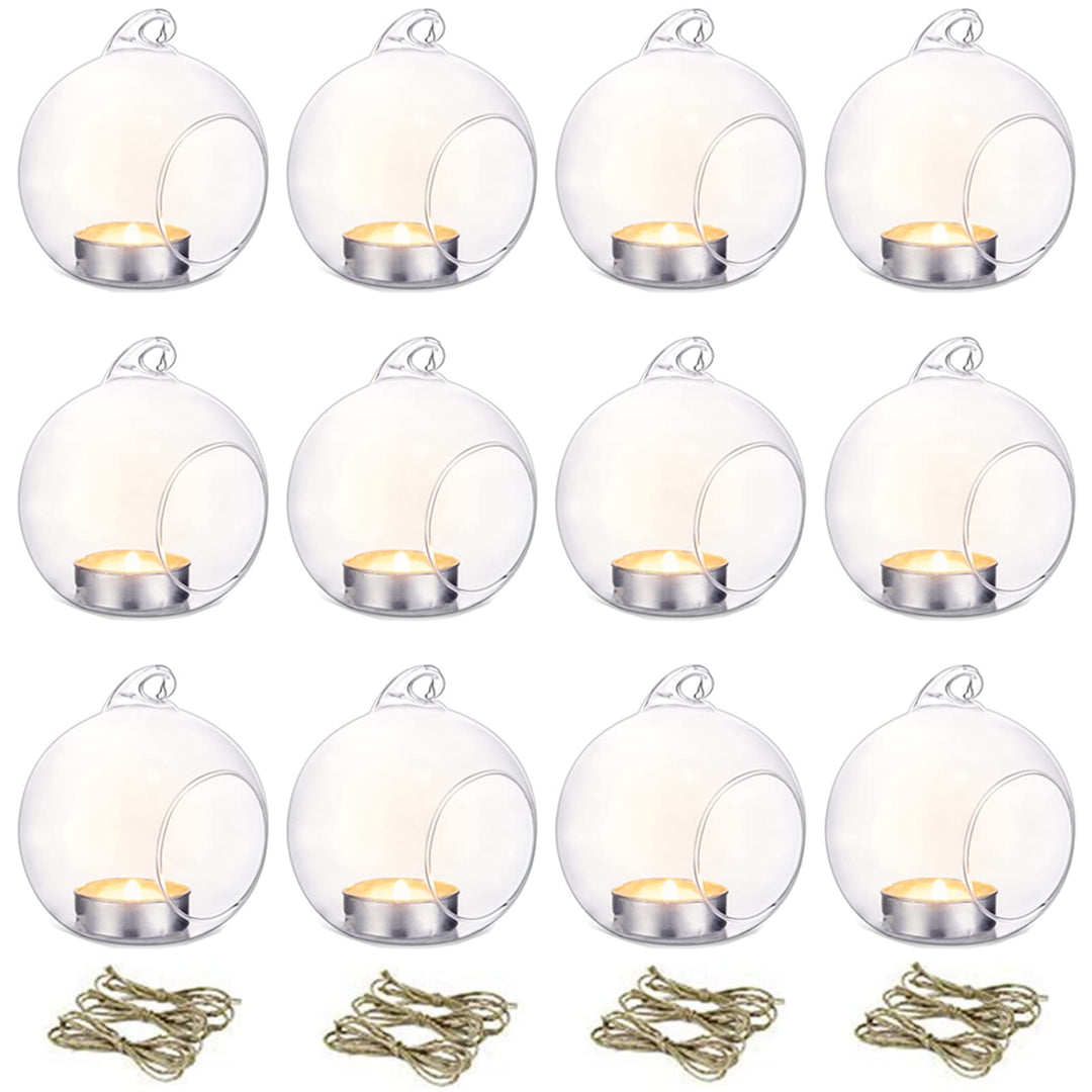 NUPTIO 12 Stücke 8cm Hängen Glaskugel Teelicht Kerzenhalter Hause Hochzeit Mittelstücke Decor Garten