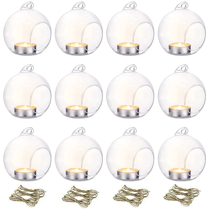 NUPTIO 12 Stücke 8cm Hängen Glaskugel Teelicht Kerzenhalter Hause Hochzeit Mittelstücke Decor Garten