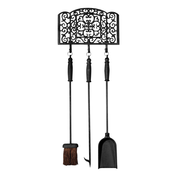 Esschert Design Kaminbesteck Set bestehend aus: Kaminschaufel, Kaminbesen, Schürhaken mit Halterung,