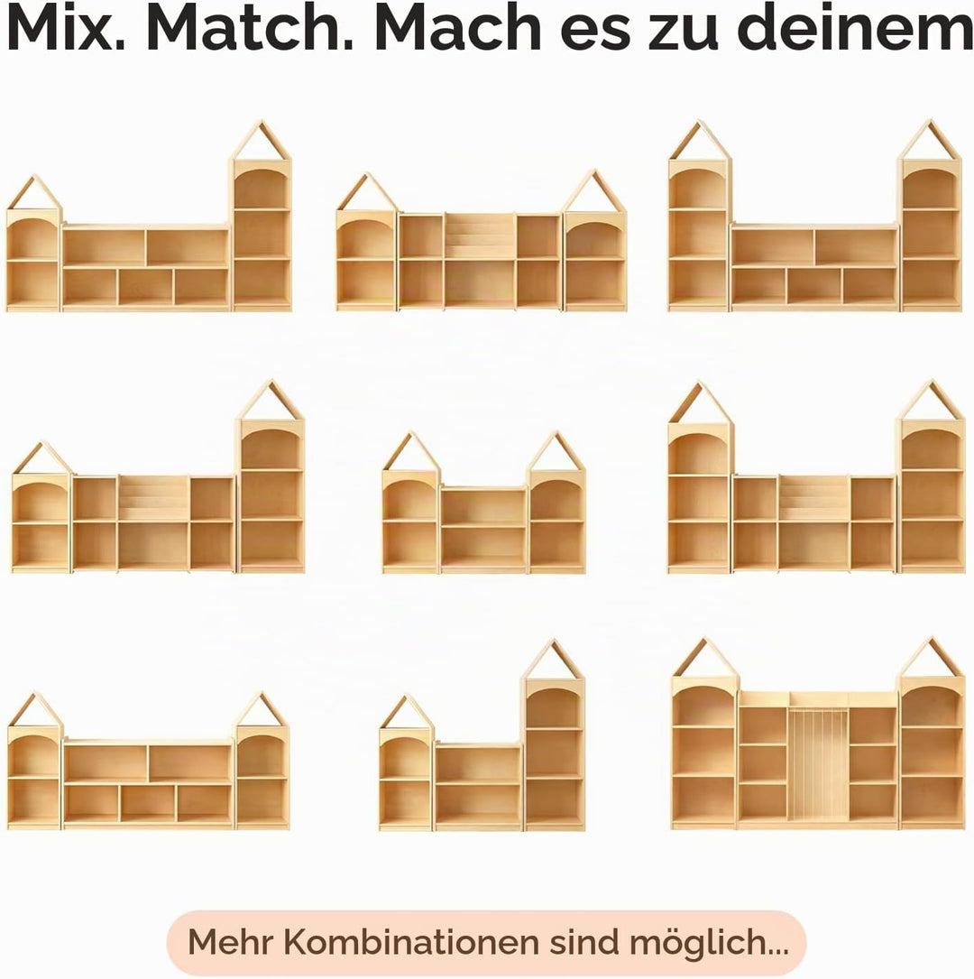 OOOK Kinder Bücherregal Holz, 4 Etagen Spielzeug Regal in Hausform | Kinder Regal, Bücherregal Kinde
