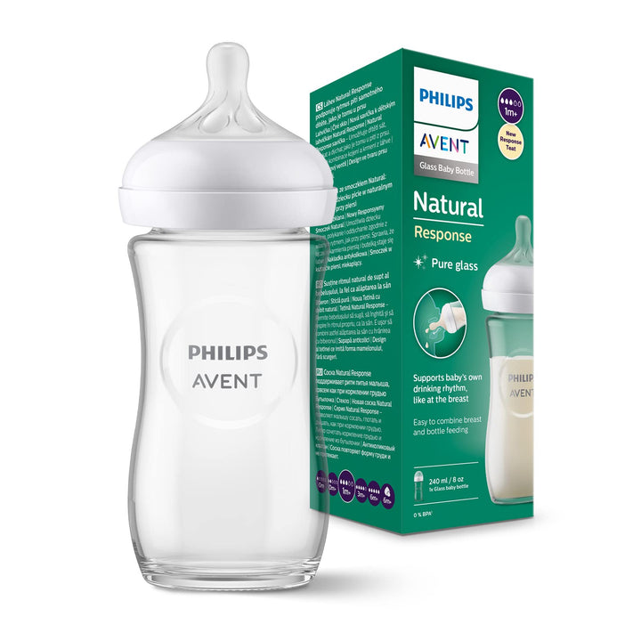 Philips Avent Glasflasche Natural mit Responsivem Schnuller 240ml, 2 Stück (Modell SCY933/01), 2 stü