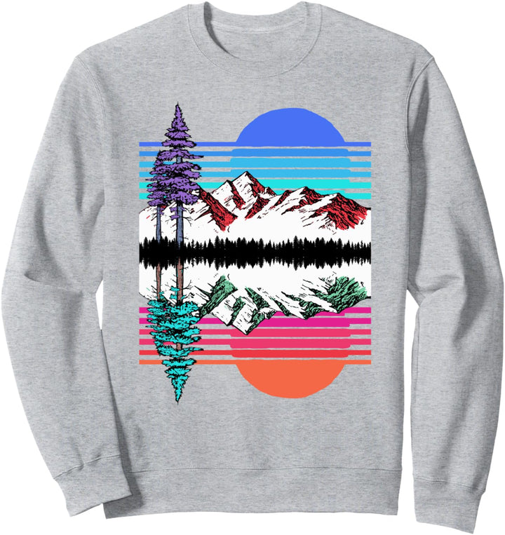 Mountain & Trees Reflection Vintage 80's Vapor Wave Outdoor Sweatshirt