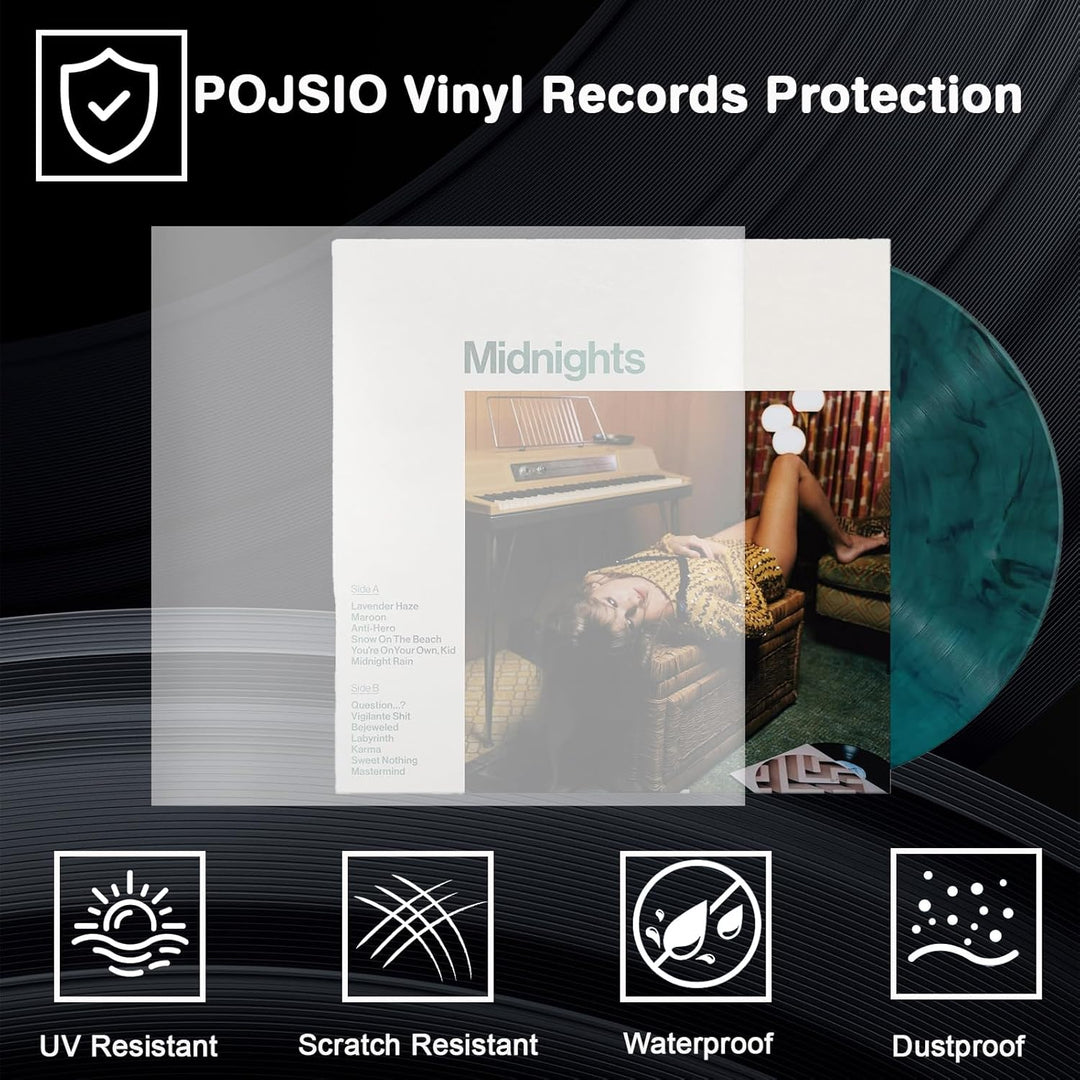 POJSIO 12 Zoll LP Schallplatten Hüllen Aussenhüllen,100 x Extra Dick Density Schutzhüllen Polyethyle