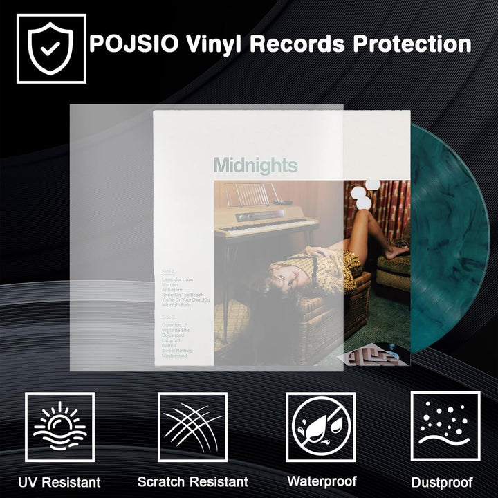 POJSIO 12 Zoll LP Schallplatten Hüllen Aussenhüllen,100 x Extra Dick Density Schutzhüllen Polyethyle