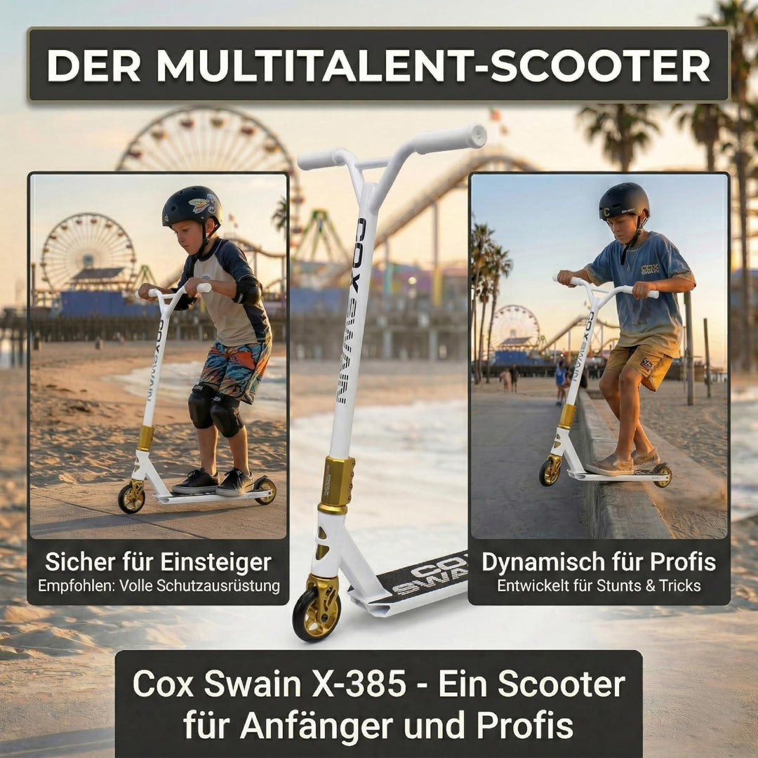 Cox Swain Stunt Scooter X-385, SCS-Kompression, CNC Fork, 100mm PU/Alu Rollen, ABEC 9, Kinder + Erwa