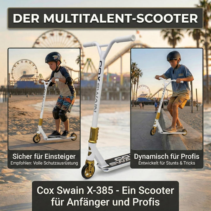 Cox Swain Stunt Scooter X-385, SCS-Kompression, CNC Fork, 100mm PU/Alu Rollen, ABEC 9, Kinder + Erwa