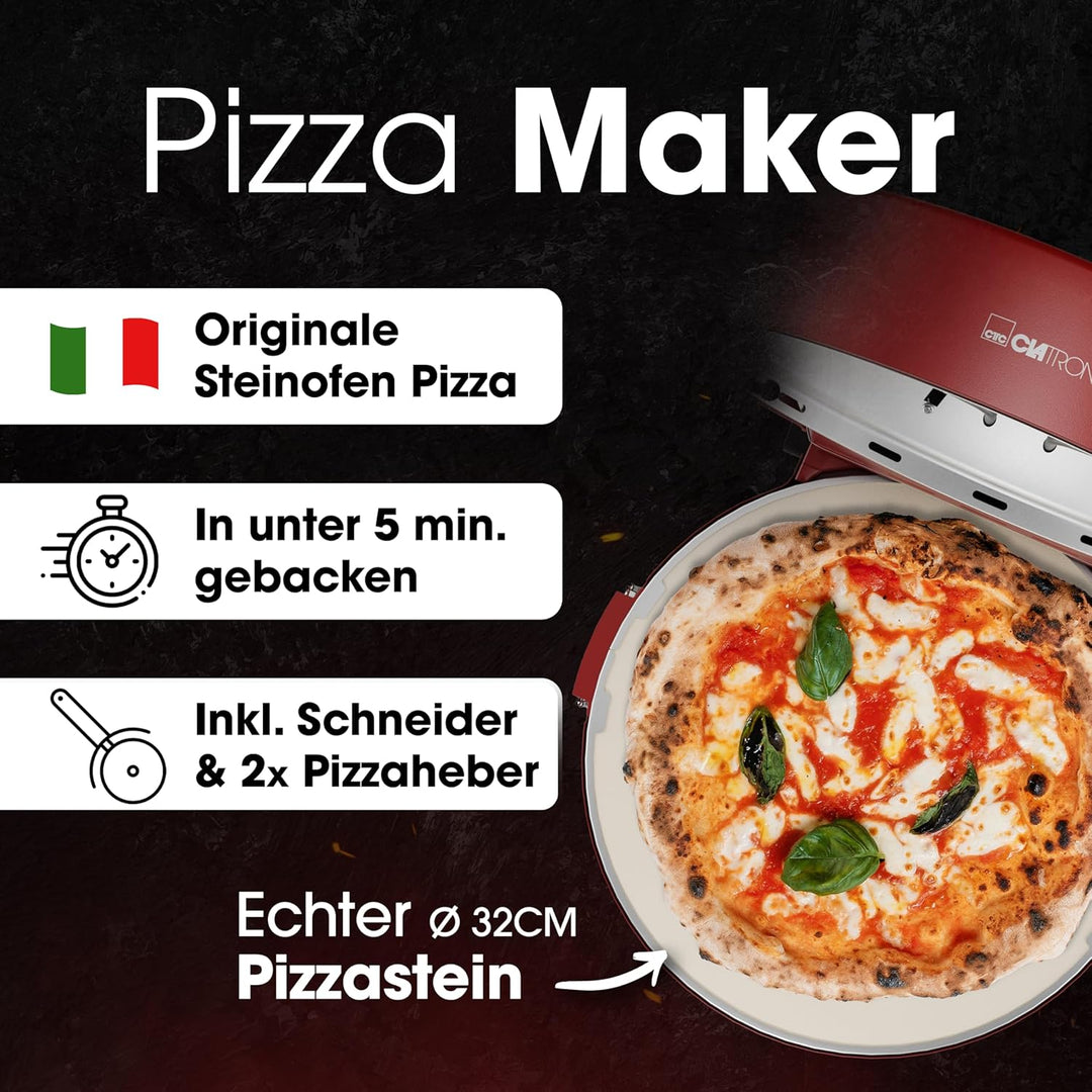 Clatronic® Pizzaofen | Pizzarette 350°C f. italienische Steinofen Pizza zu Hause | Pizzaofen elektri
