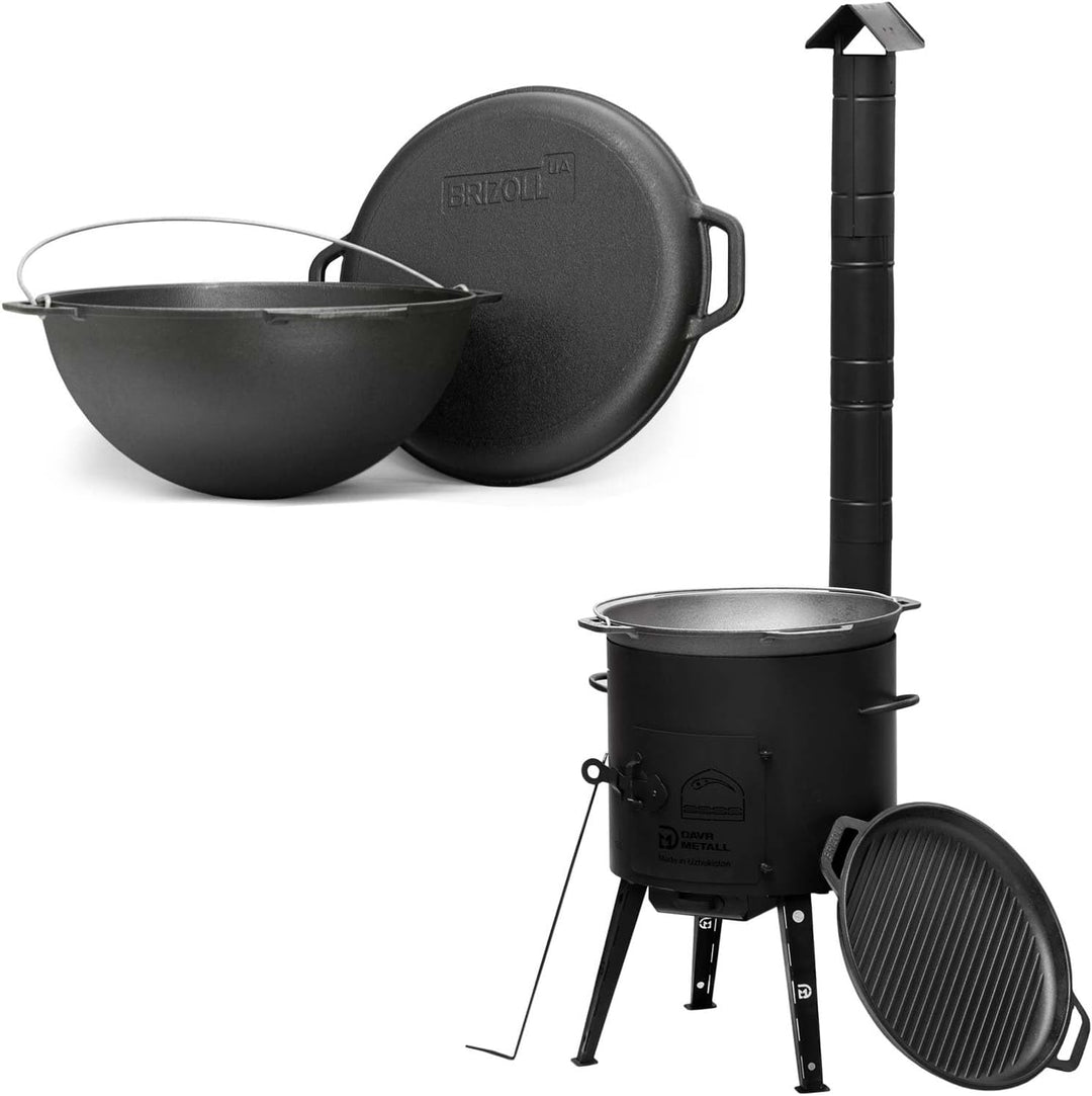 10L Kazan mit Ø36 Uchag Utschak mit Abzugsrohr Utschag 2mm stahl Kessel mit Deckel-Grillpfanne aus G