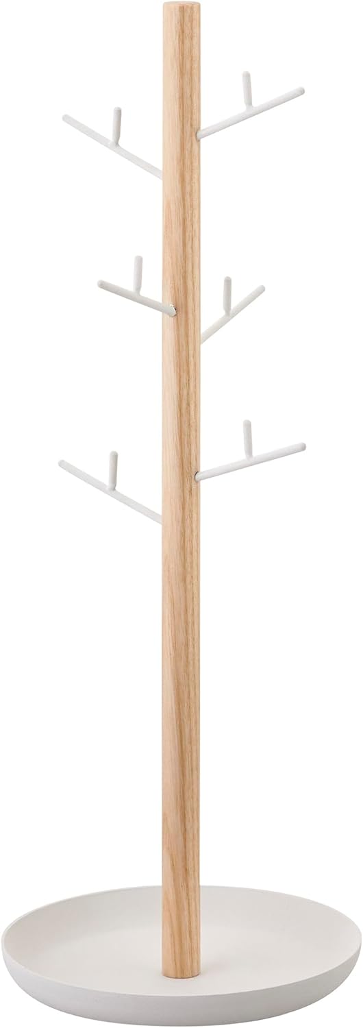 YAMAZAKI 'Tosca' 2310 Zubehörbaum, Stahl, Holz, Weiss, Schmuckständer für Ketten Ohrringe Ringe, Dek