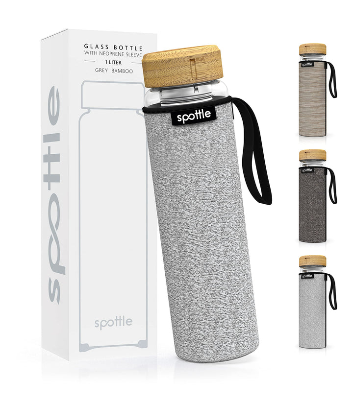spottle Teeflasche mit sieb to go 1 Liter - Trinkflasche für Tee aus Glas in 500ml, 650ml, 1 l - Tee