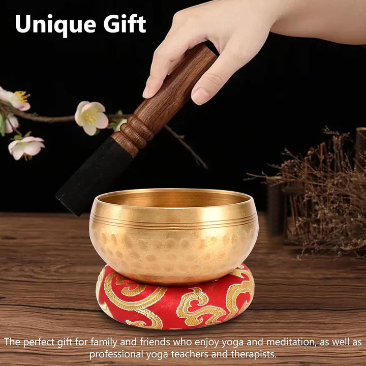 Tibetische Klangschale Klangschalen Set: 8 cm Tibetische Klangschale mit Klangschalenkissen und Holz