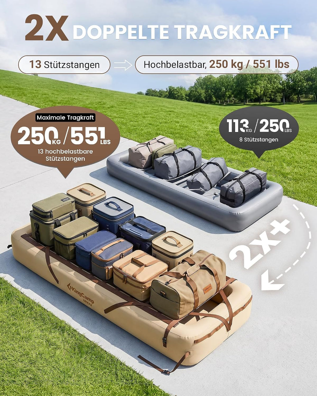 KingCamp Aufblasbares Campingbettgestell Campingbett Feldbett für Camping Isomatte Luftmatratze Aufb