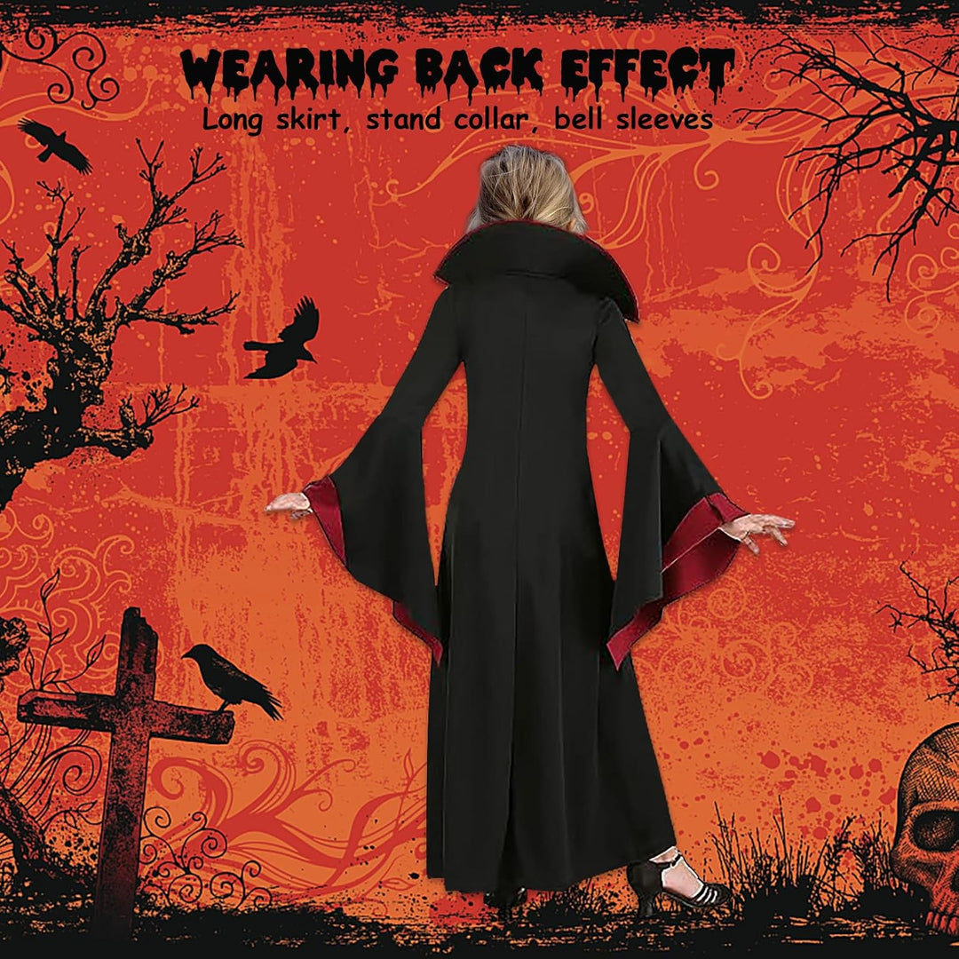 PABTID Vampir Kostüm Mädchen Halloween Kostüme Kinder Gothic Kapuzen Vampirkostüm Halloween Verkleid