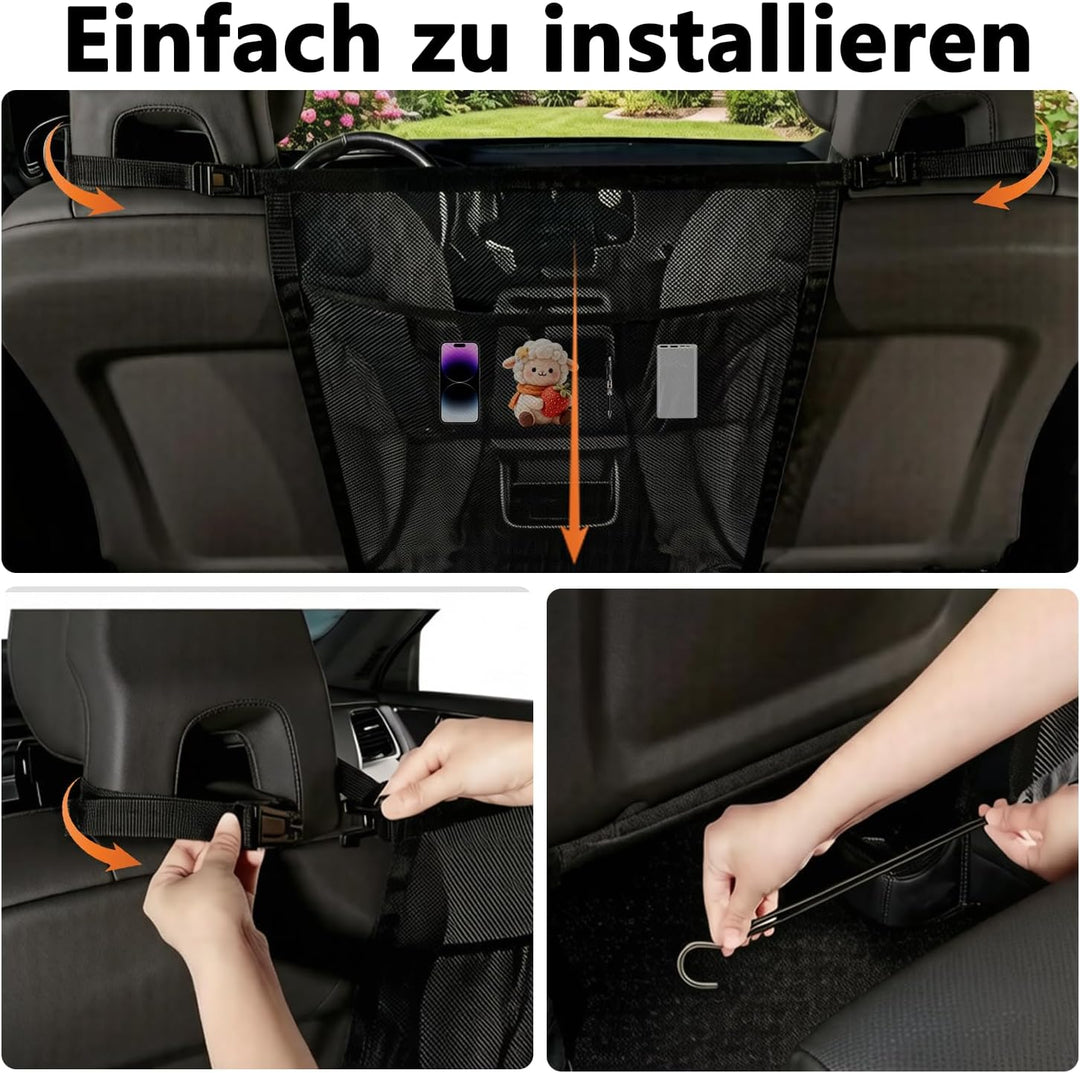 Auto Haustier Absperrnetz mit Aufbewahrungstasche, Universelles Trennnetz für Vordersitz und Rückban