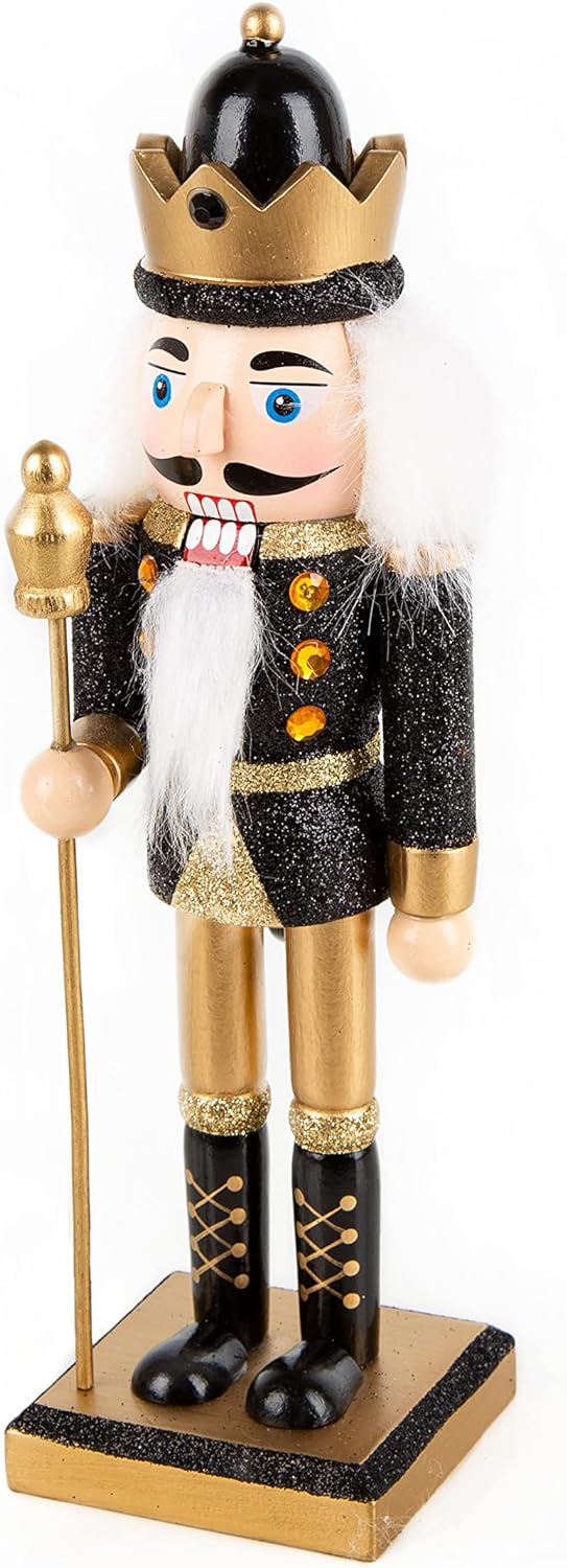 Logbuch-Verlag Nussknacker Figur schwarz Gold glitzernd aus Holz 26 cm Weihnachten König Dekofigur N