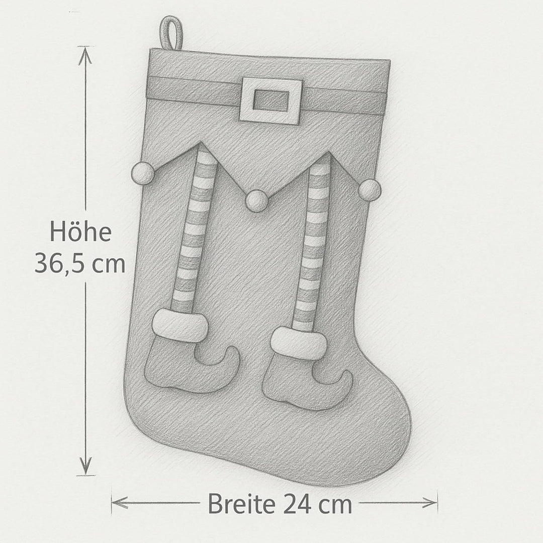 MIJOMA Weihnachtsstrümpfe 2er Set – dekorative Filz-Socken mit Elfen-Design zum Befüllen & Aufhängen