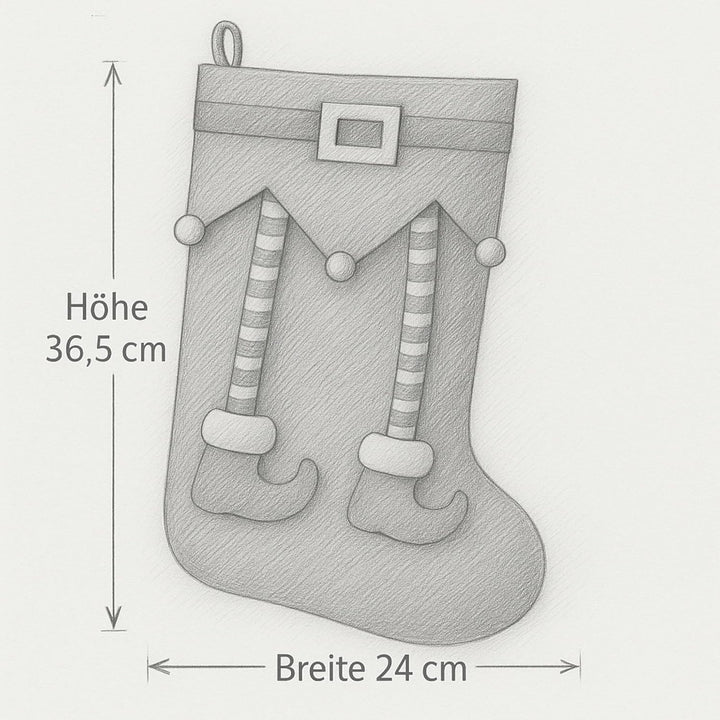 MIJOMA Weihnachtsstrümpfe 2er Set – dekorative Filz-Socken mit Elfen-Design zum Befüllen & Aufhängen