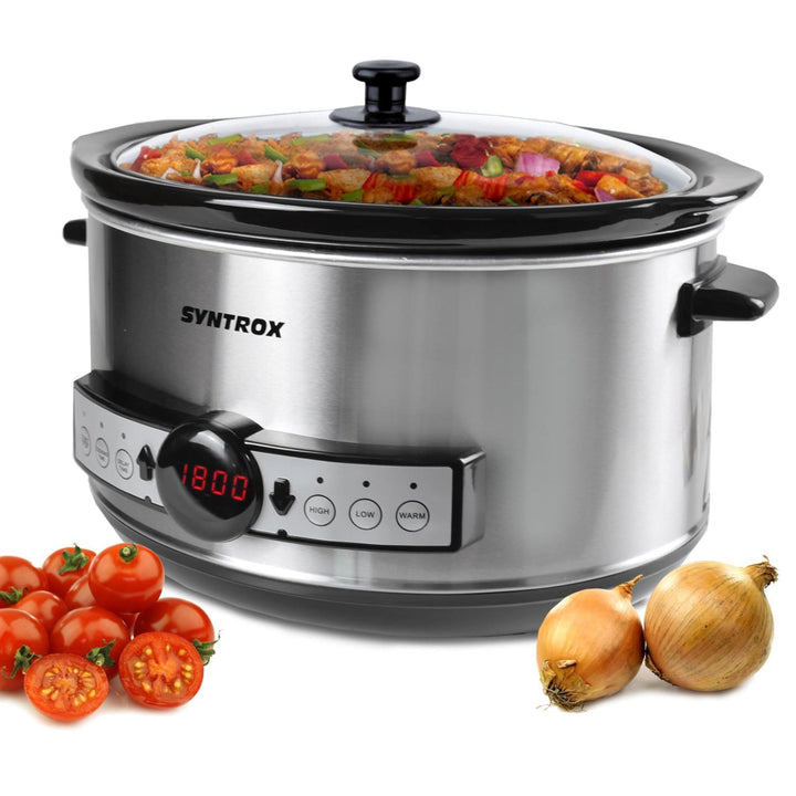 Syntrox 4,5 l Slow Cooker | Schmortopf | Schongarer | Multikocher Snittai, Edelstahl Küchengerät, mi