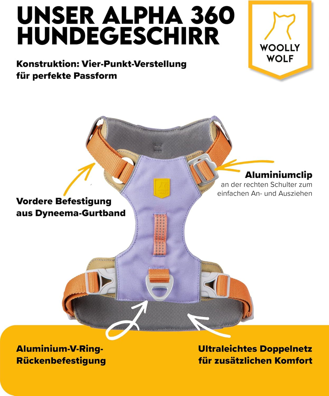Woolly Wolf Alpha 360 Dog Harness S Lavendel Mix - Hundegeschirr für kleine Hunde aus 100% recycelte