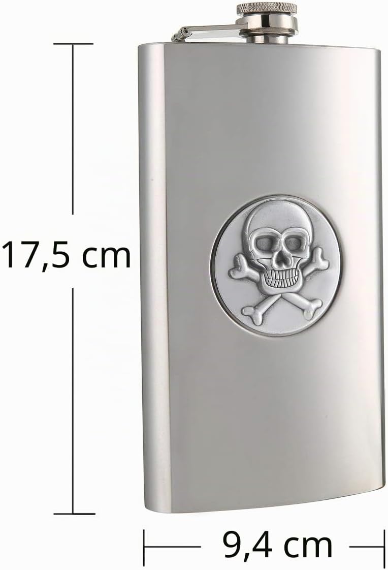 TANEAXON Flachmann mit Totenkopf-Muster, 340 ml, mit Trichter und Box, Edelstahl, auslaufsicher 12 o