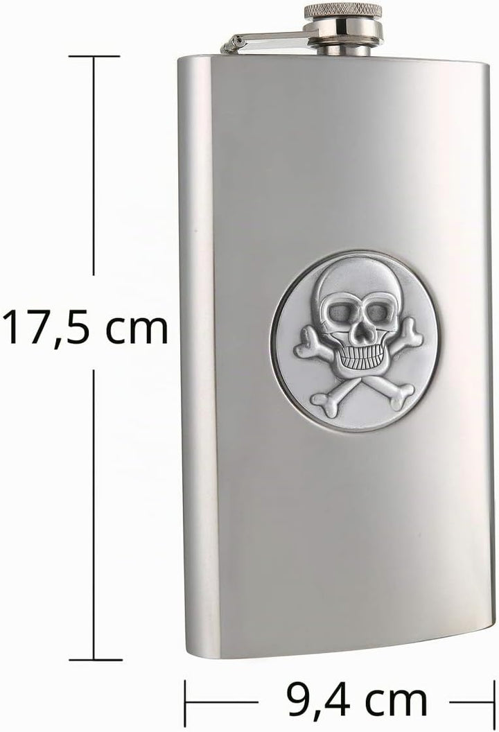 TANEAXON Flachmann mit Totenkopf-Muster, 340 ml, mit Trichter und Box, Edelstahl, auslaufsicher 12 o