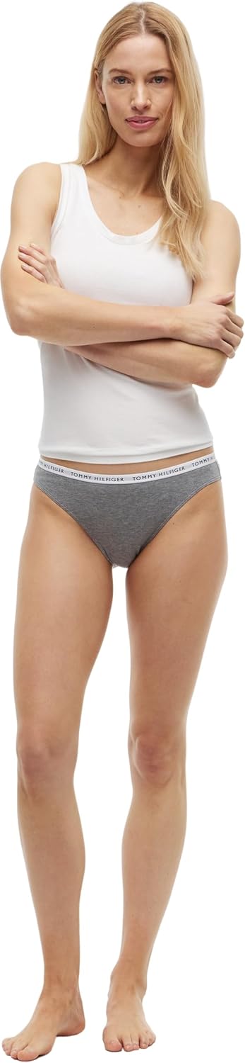Tommy Hilfiger Damen 3er Pack Slips Unterwäsche, Braun (Medium Grey Htr/White/Black)