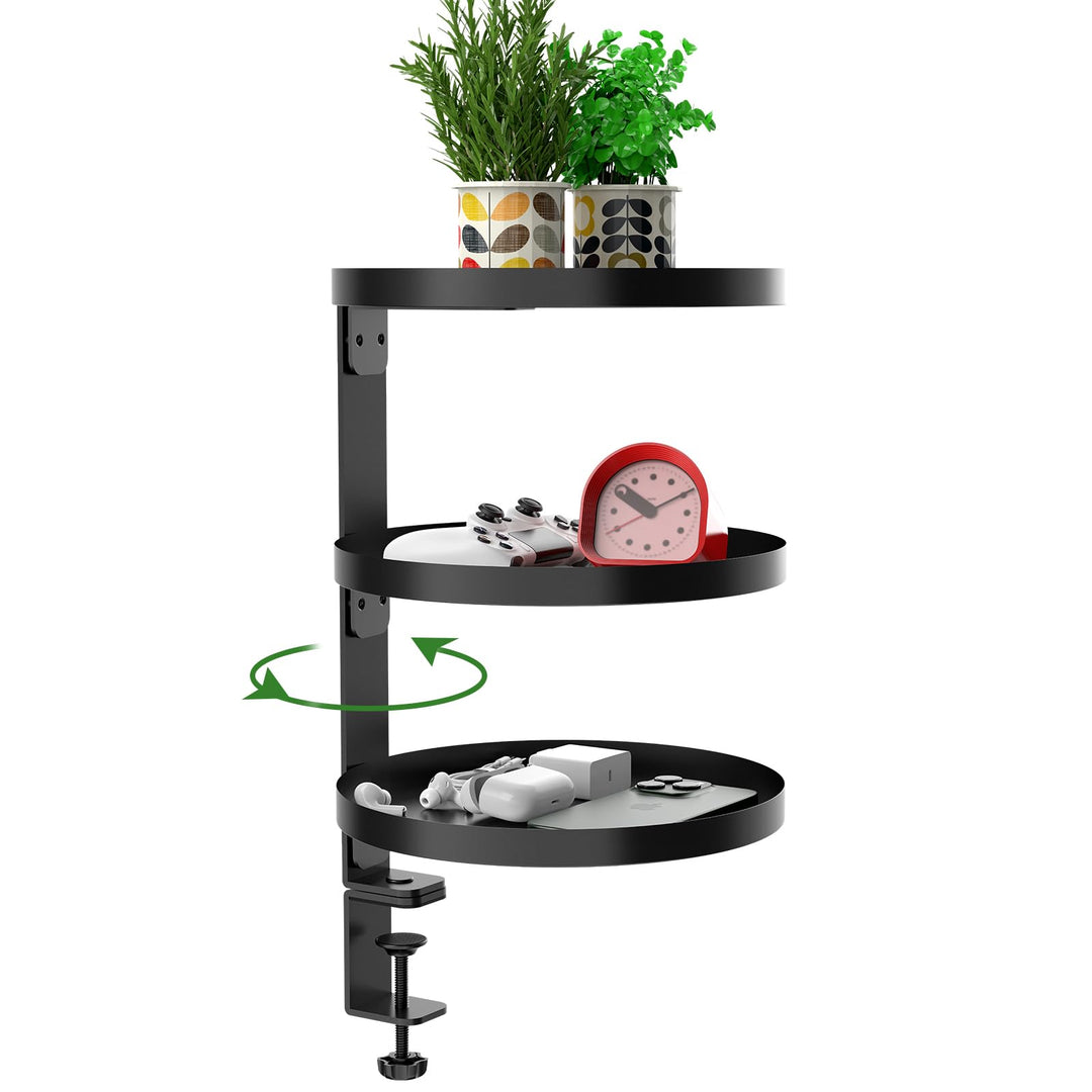 3 Stufen Clamp-On Schreibtisch Regalaufsatz mit Verstellbarem Ablagefach 360 Drehbar Unter Schreibti
