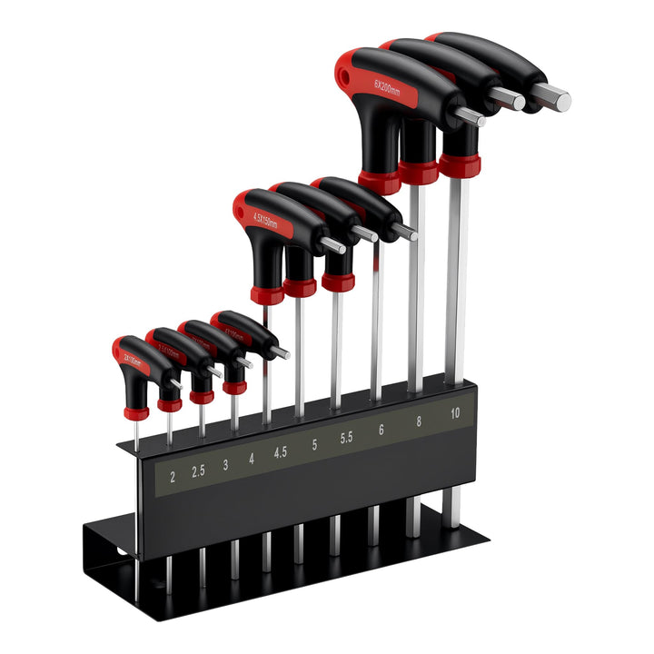 Wiltec Innensechskantschlüsselsatz 11tlg. 2-10mm mit 15-28cm Länge und thermoplastischen Gummigriffe