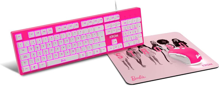 KROM Maus und -Mausunterlage Barbie Edition Kandy - Weisse LED-Membrantastatur, Maus optischem Senso