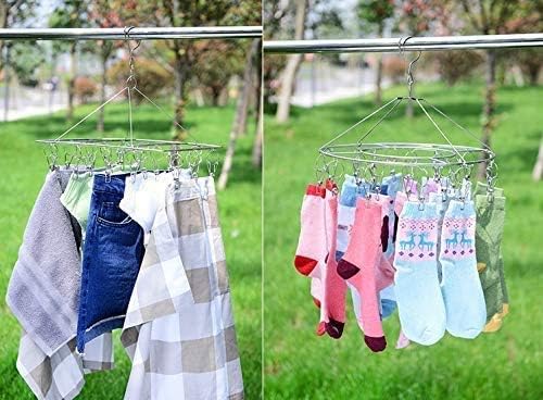 Stainless Steel Sock Drying Rack, Swivel Hook Wind-Proof Clothes Hanger Rack for Socks, Underwear, S
