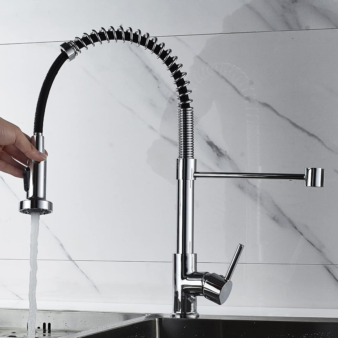 Küchenarmatur mit herausziehbarem Sprüher, 360°Schwenkbare Wasser Spültischarmaturen, Spring Wasserh